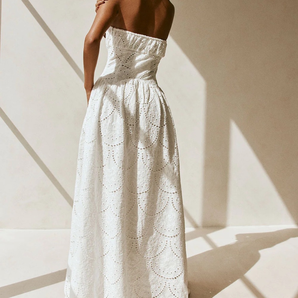Strapless White Eyelet Midi Dress - Picture 4 of 5